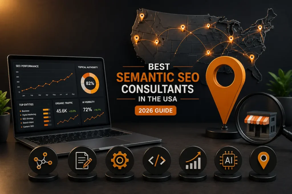 Best semantic SEO consultants in the USA 2026 guide with SEO analytics and US map visuals
