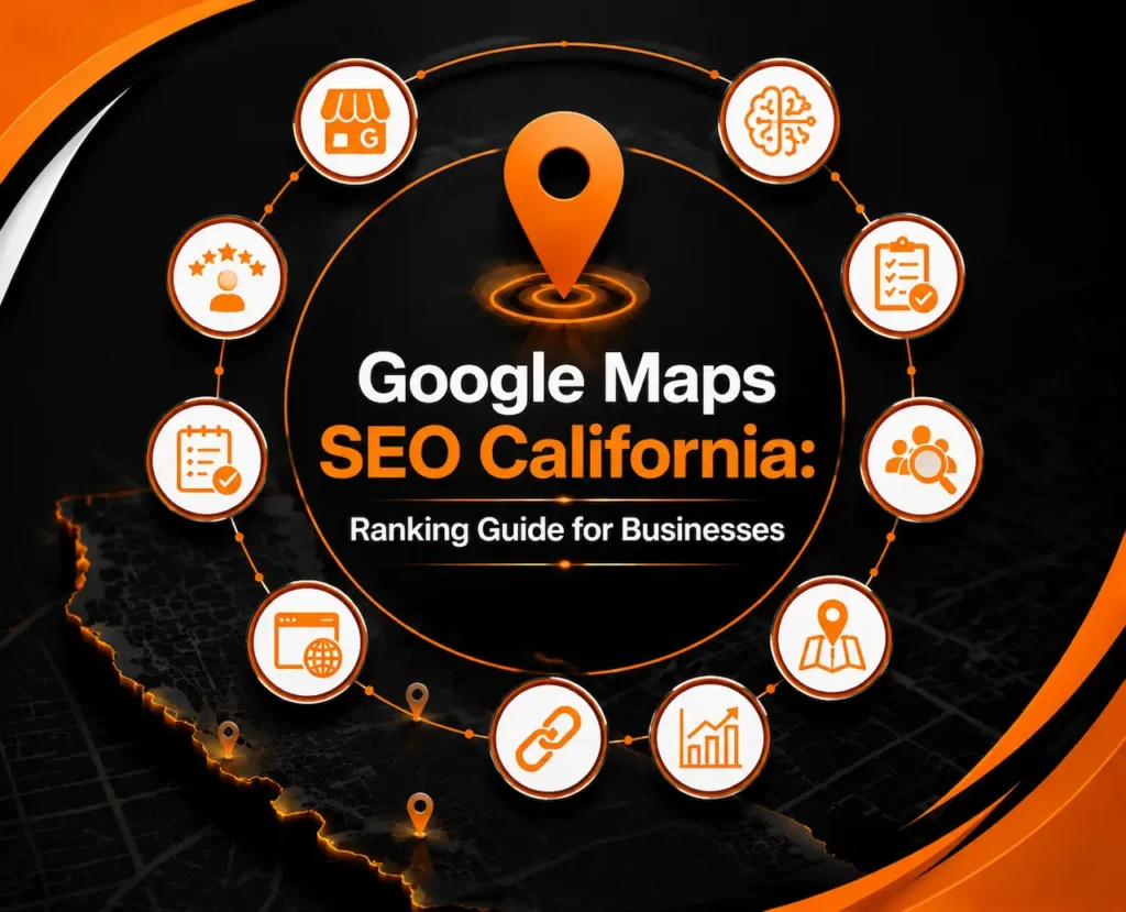 Google Maps SEO California strategy showing local ranking factors, Google Business Profile optimization, and business visibility growth