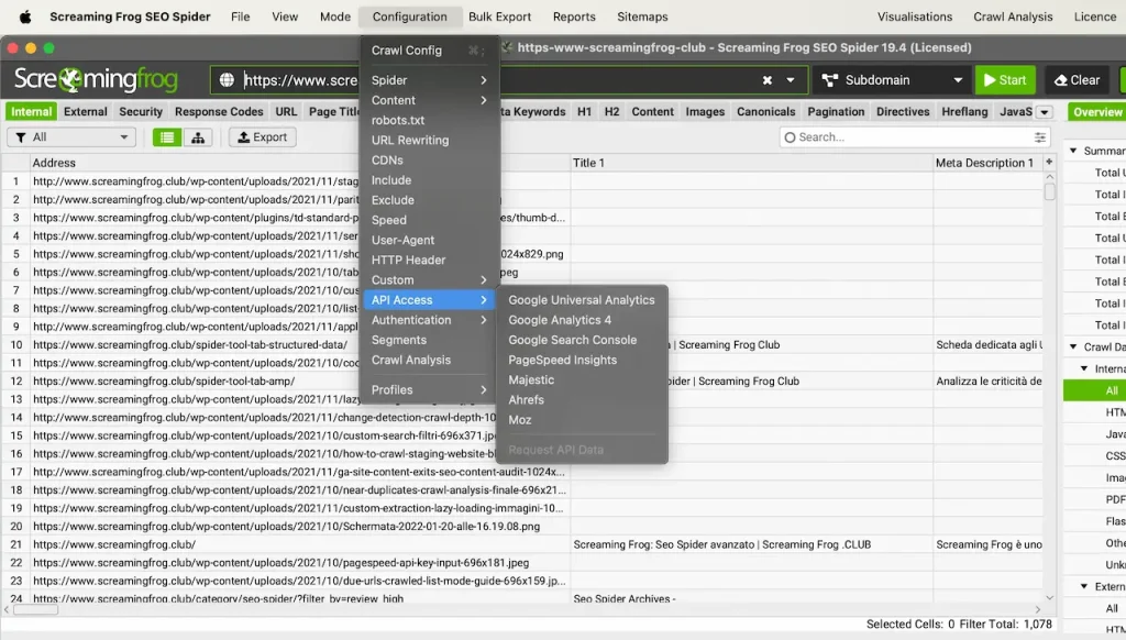 Setting Up Screaming Frog With Full API Integrations