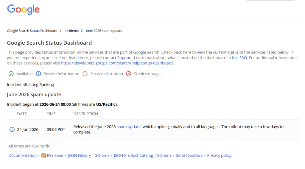 Google Search Status Dashboard