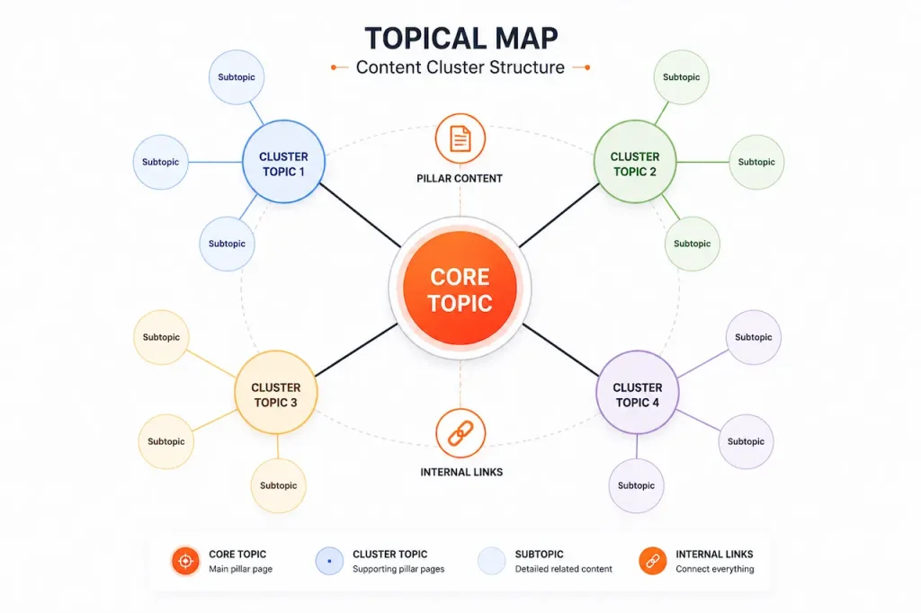 'topical authority content cluster map seo