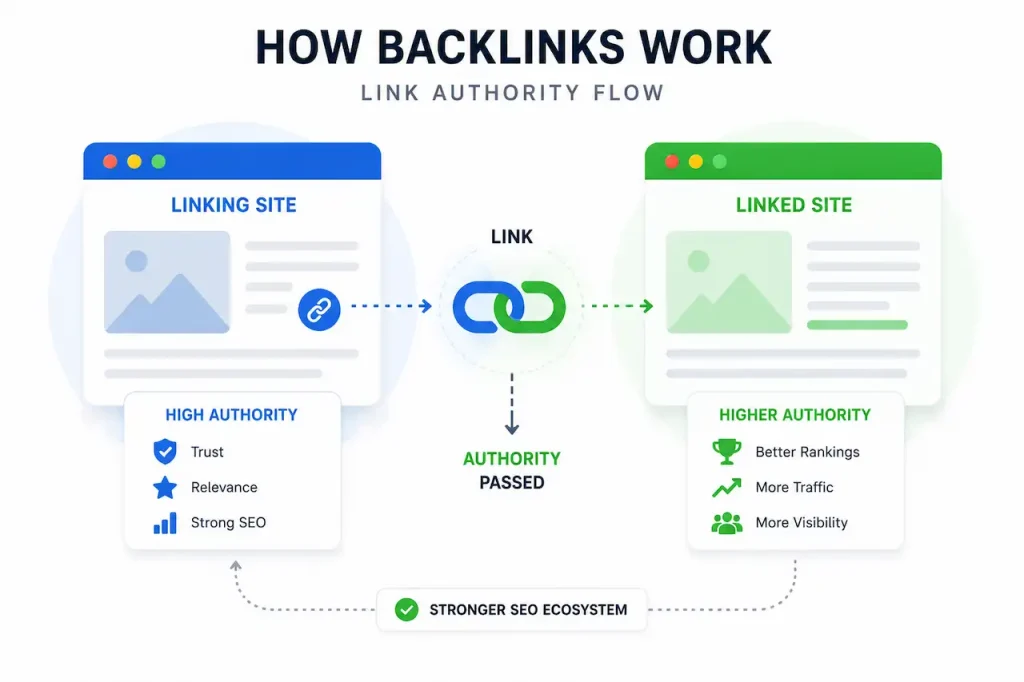 how backlinks work seo link authority diagram'