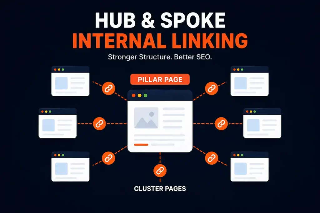 'hub and spoke content cluster internal linking structure seo
