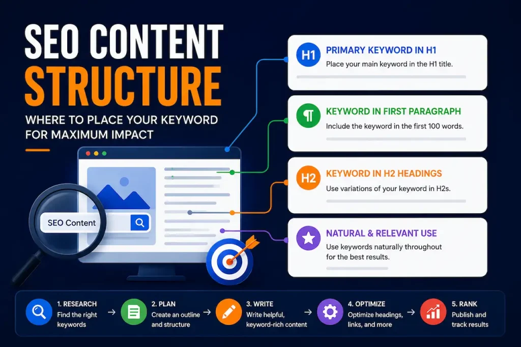 how to write seo content structure headings keyword placement guide