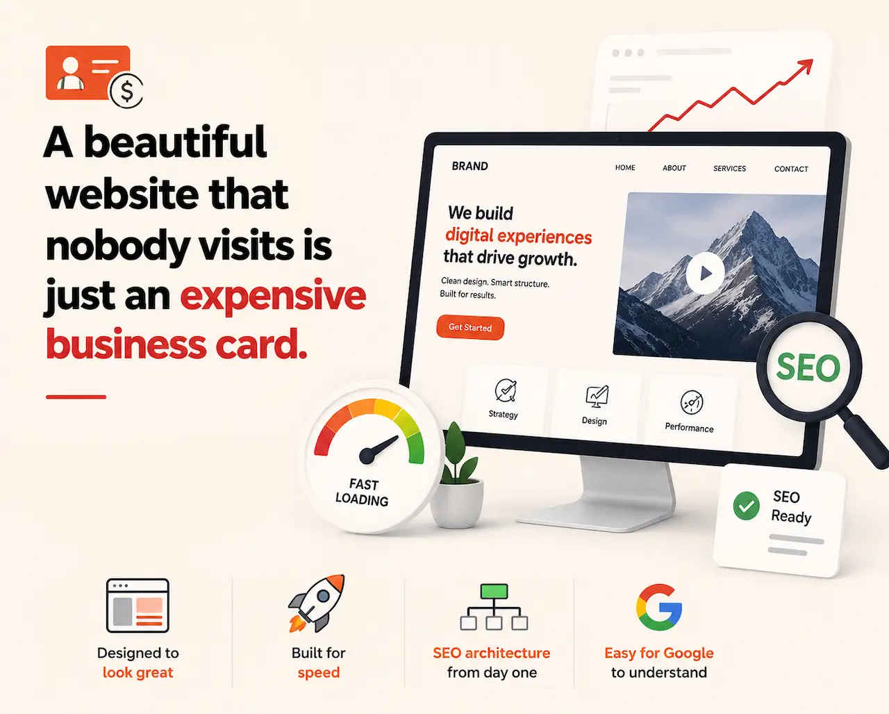 SEO-focused website design with speed optimization, search visibility, and performance growth.