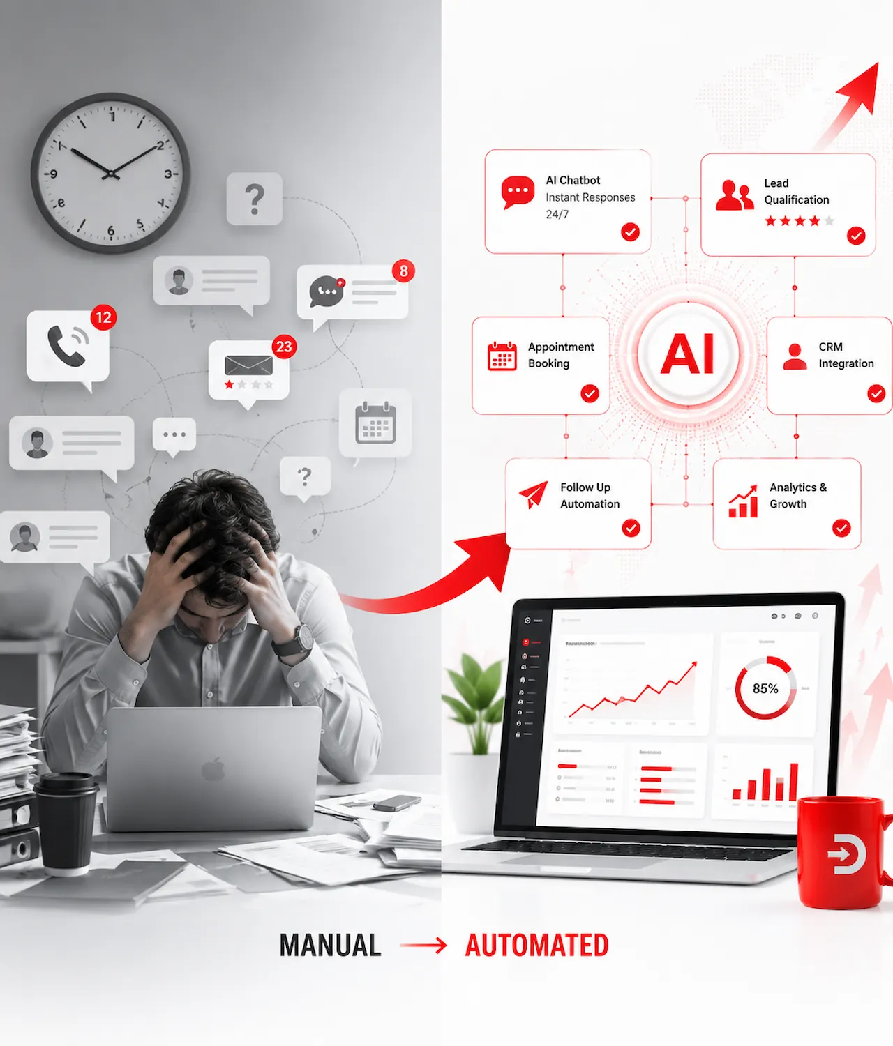 AI automation replacing repetitive customer inquiries, lead qualification, and appointment booking.
