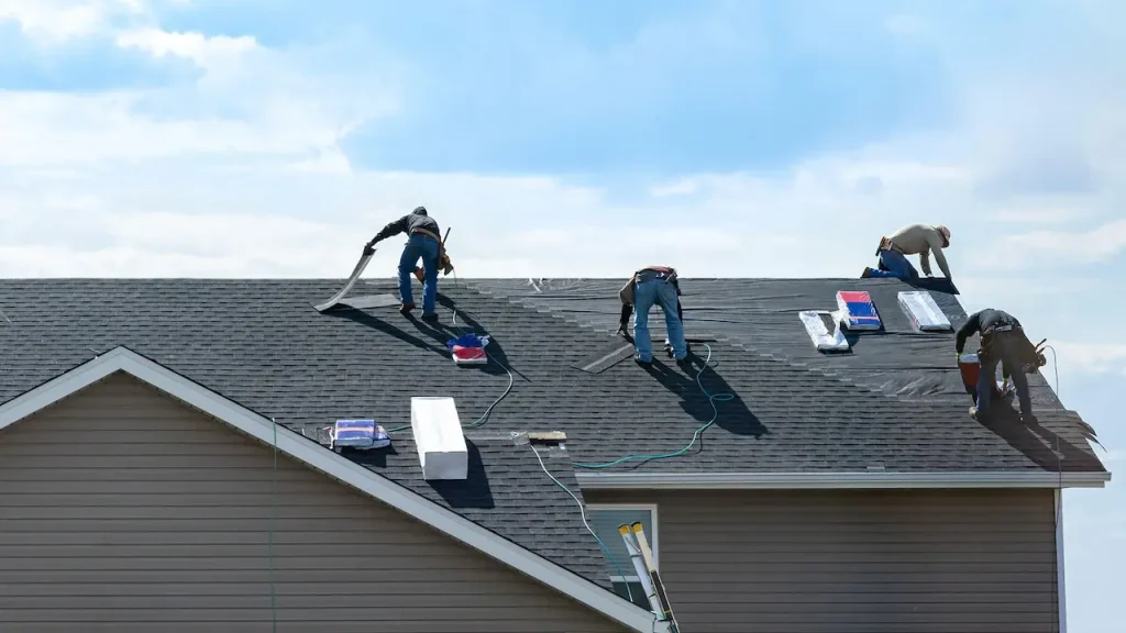 AI Search Optimization (GEO/AEO) for roofers in Pennsylvania featuring a residential roofing project with digital local SEO, AI search, rankings, and lead generation elements.