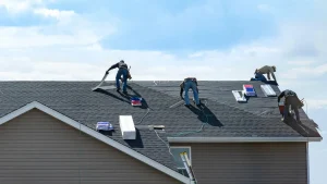 AI Search Optimization (GEO/AEO) for roofers in Pennsylvania featuring a residential roofing project with digital local SEO, AI search, rankings, and lead generation elements.