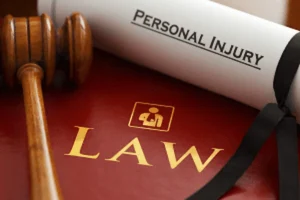 AI Search Optimization (GEO/AEO) for personal injury lawyers in Arizona featuring a legal book, gavel, and personal injury case document.