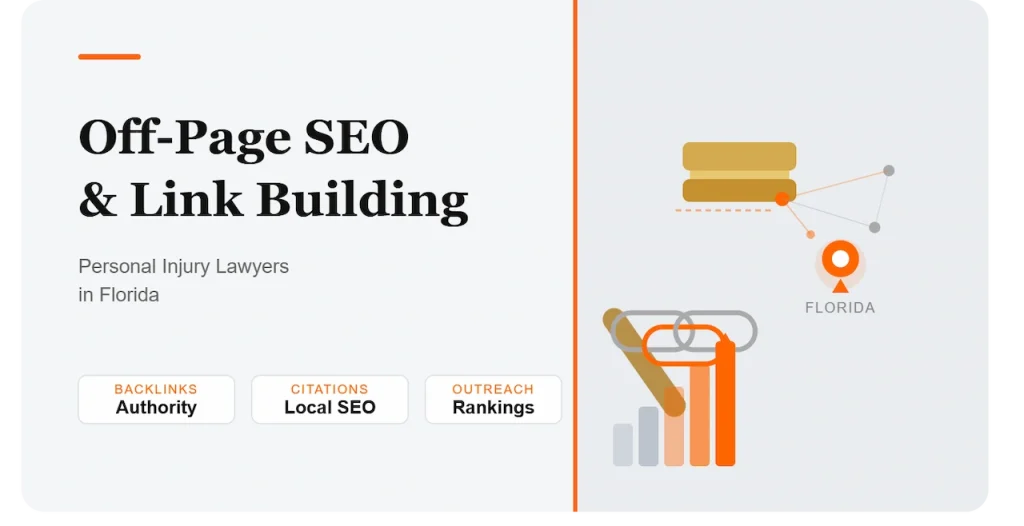 Off-page SEO and link building strategies for personal injury lawyers in Florida — featuring backlink authority, local citations, and ranking growth visuals