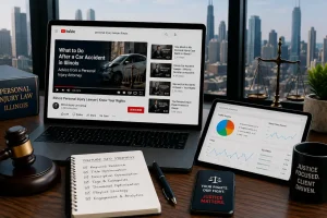 YouTube SEO strategy for personal injury lawyers featuring legal video optimization, search analytics, and client-focused content marketing.