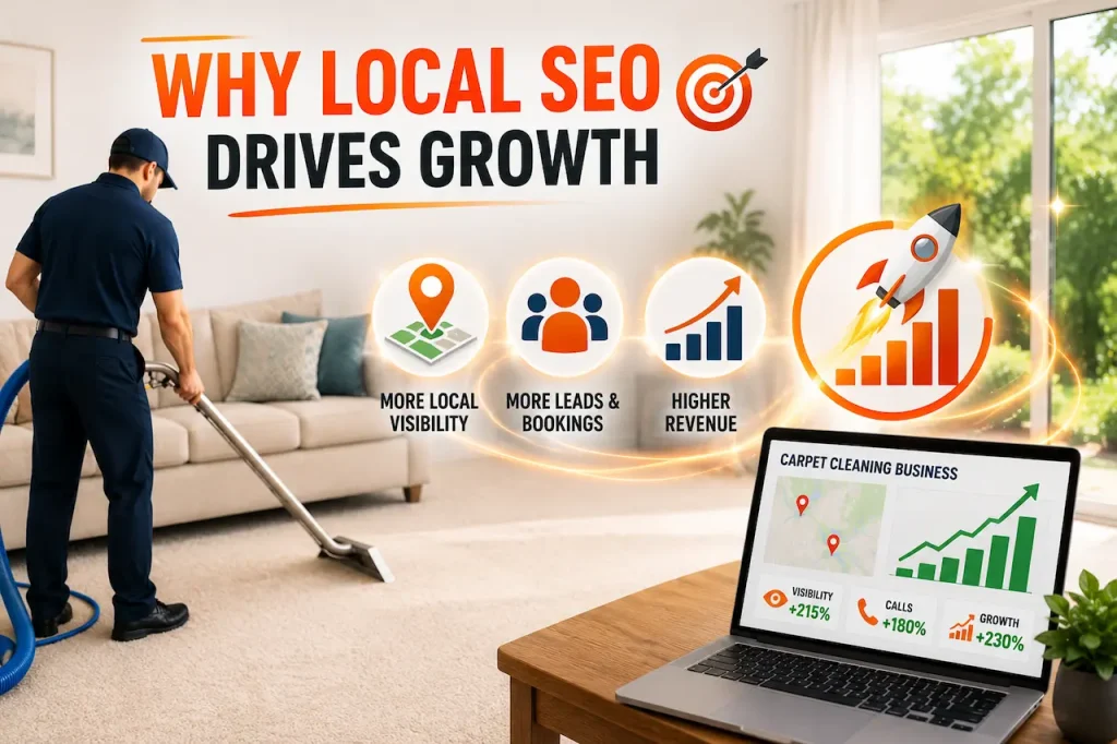 Local SEO strategy for carpet cleaning business with Google Maps visibility, organic traffic growth, and customer lead generation.