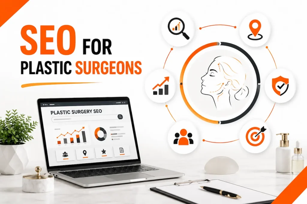Plastic surgeon SEO with website optimization, patient acquisition strategy, organic search growth, and digital marketing analytics.