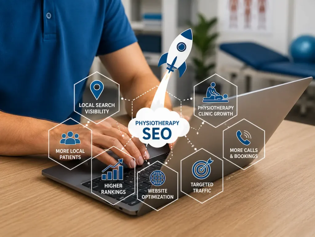 Physiotherapy SEO strategy with local patient acquisition, clinic growth, search visibility, and healthcare digital marketing.
