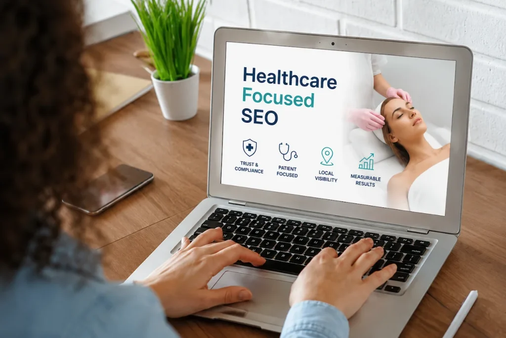 Medical spa SEO strategy with healthcare-focused optimization, patient trust, local search visibility, and online appointment growth.