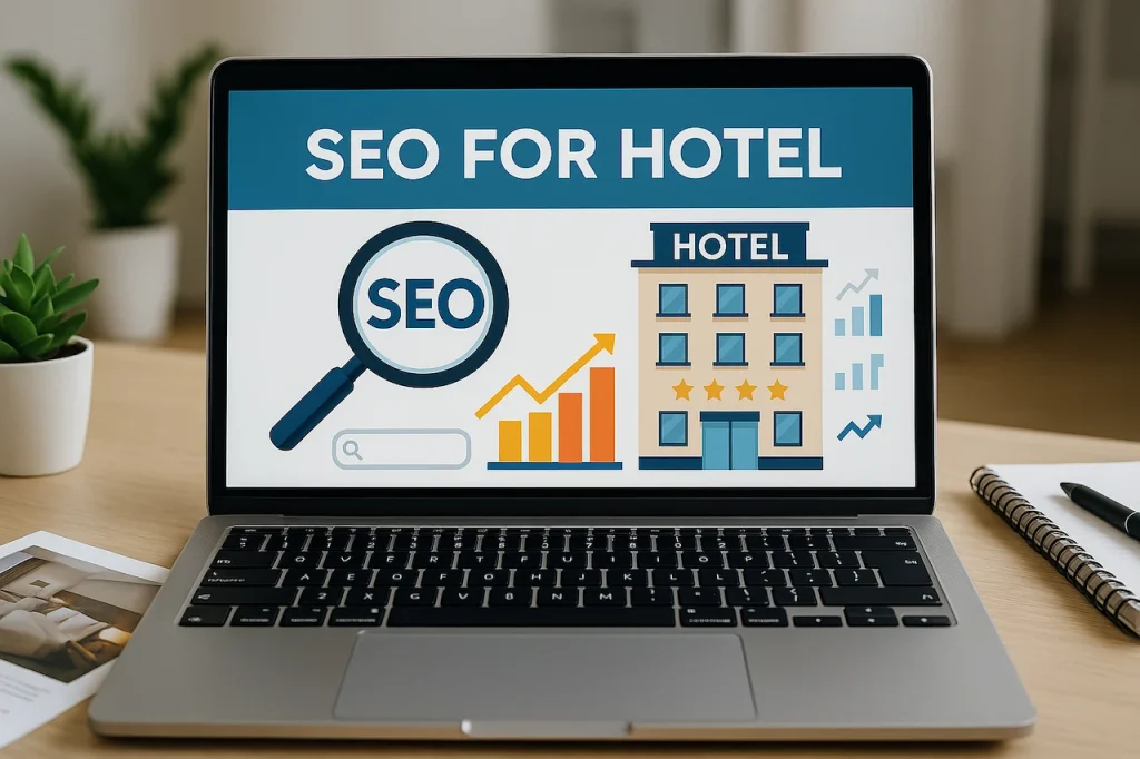 Hotel SEO strategy with search visibility, direct booking growth, local search optimization, and hospitality marketing.