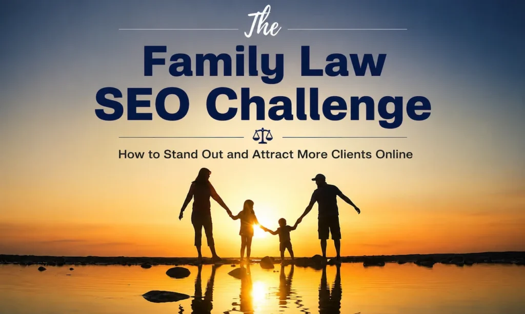 Silhouette of a family at sunset illustrating the family law SEO challenge and the need for stronger online visibility.