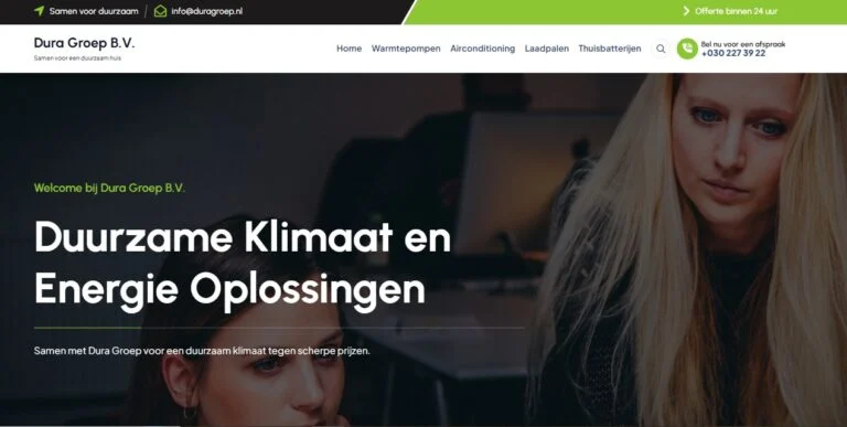 Dura Groep airconditioning landing page for HVAC services in the Netherlands