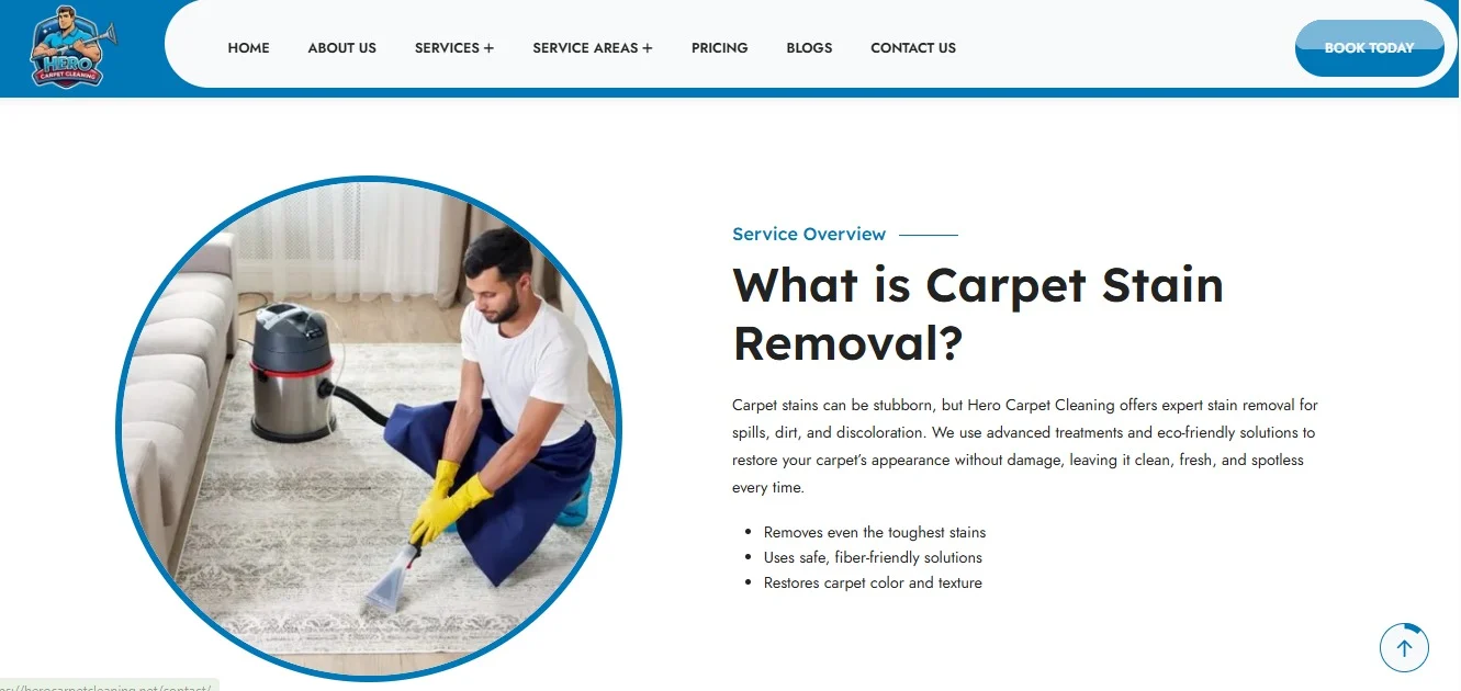 Hero Carpet Cleaning website design, screen 2