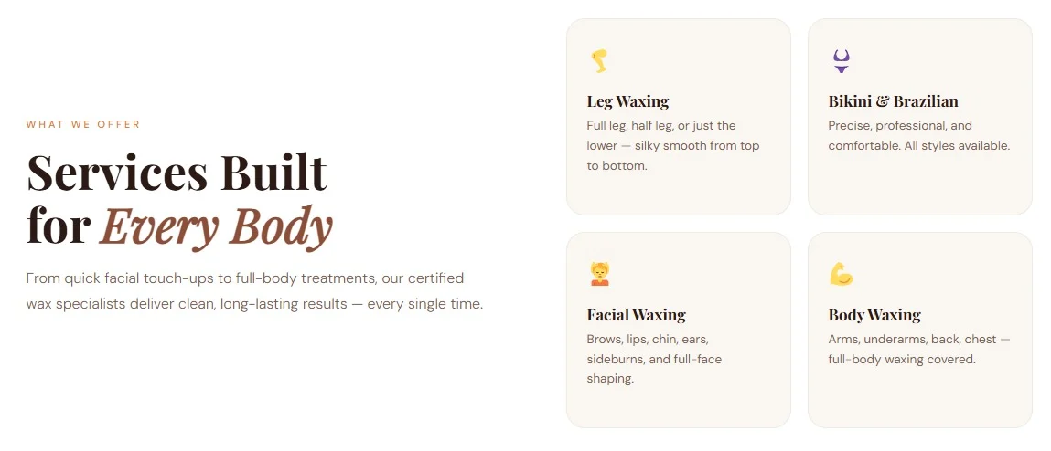 Waxing the City website design, screen 2