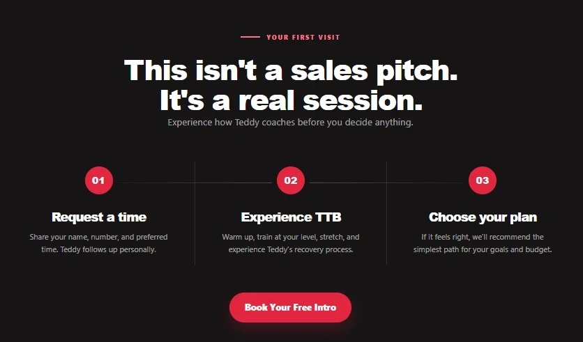 Teddy's Total Body website design, screen 3
