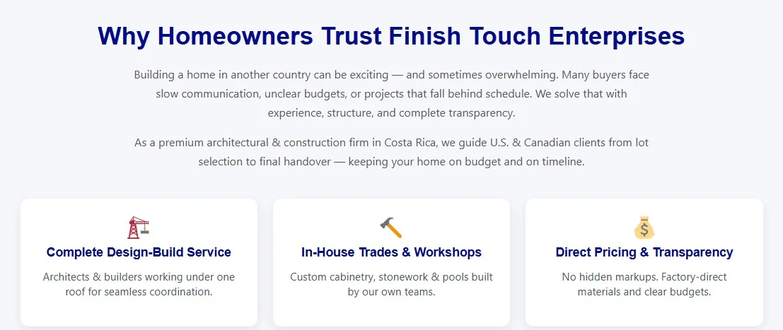 Finish Touch Enterprises website design, screen 2