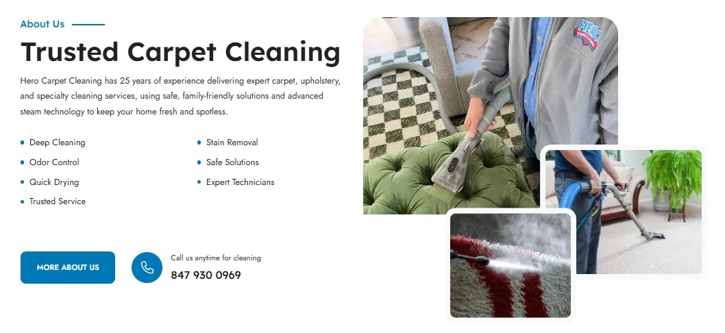 Hero Carpet Cleaning website design, screen 2