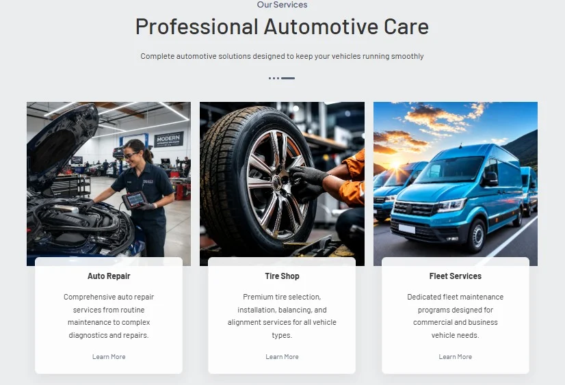 Tire Services Website website design, screen 3