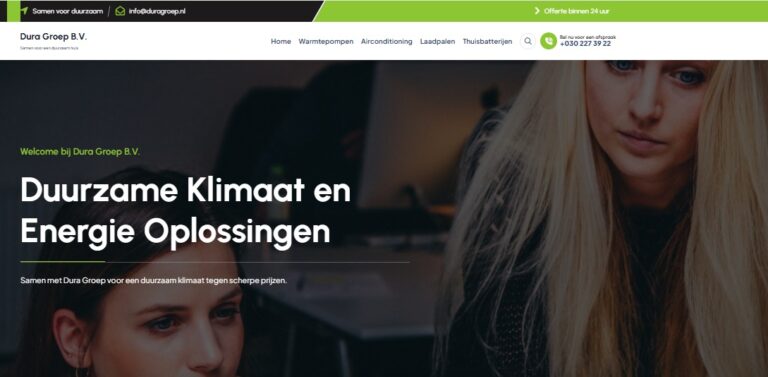 Dura Groep airconditioning landing page for HVAC services in the Netherlands