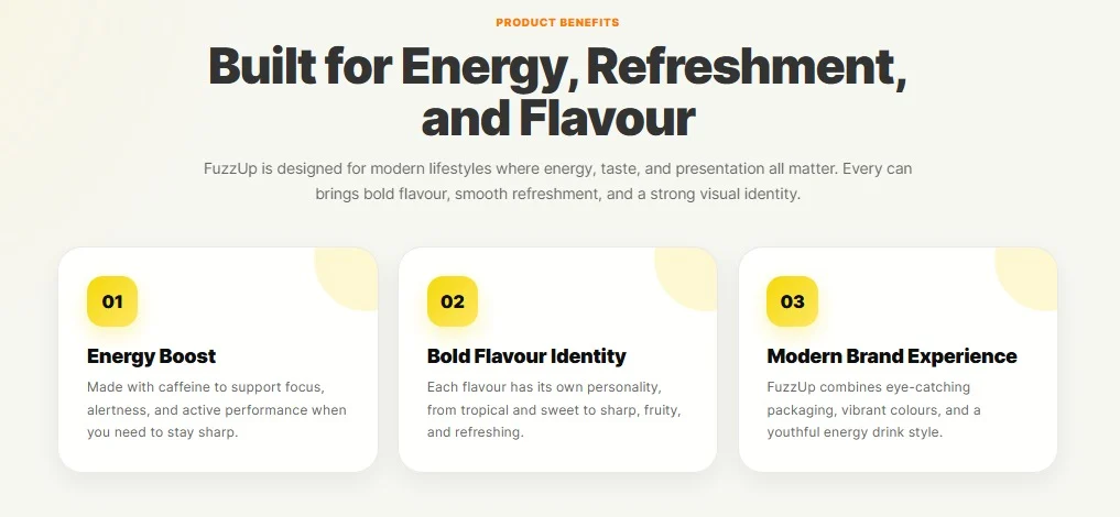 Fizzup Energy Drink website design, screen 3