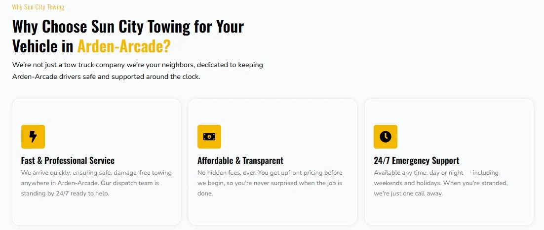Sun City Tow website design, screen 3