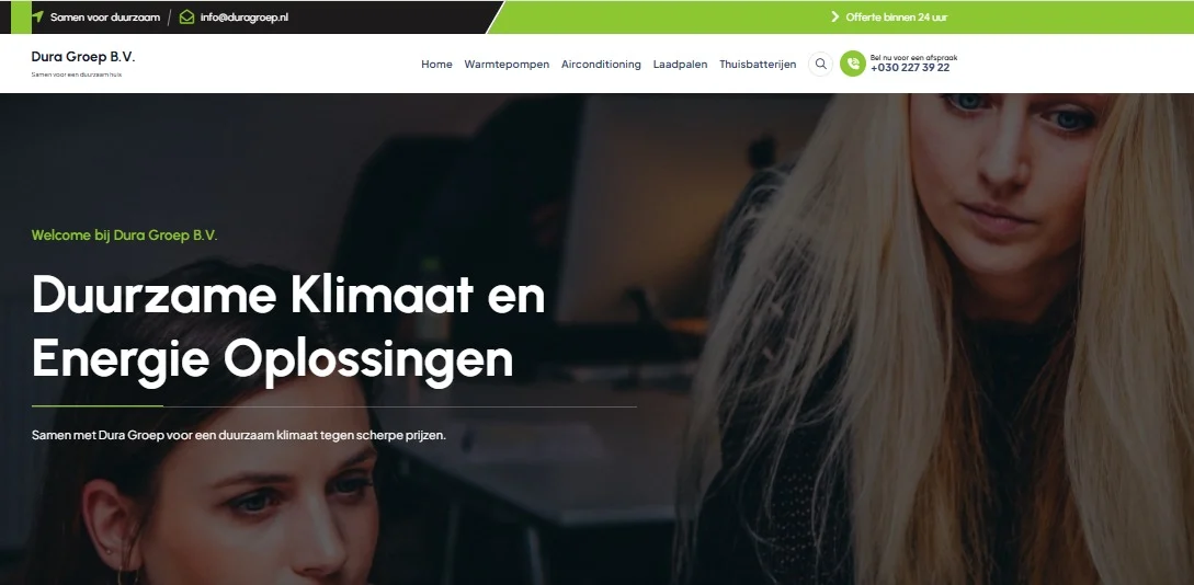 Dura Groep airconditioning landing page for HVAC services in the Netherlands
