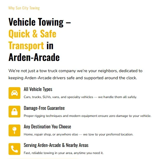 Sun City Tow website design, screen 2