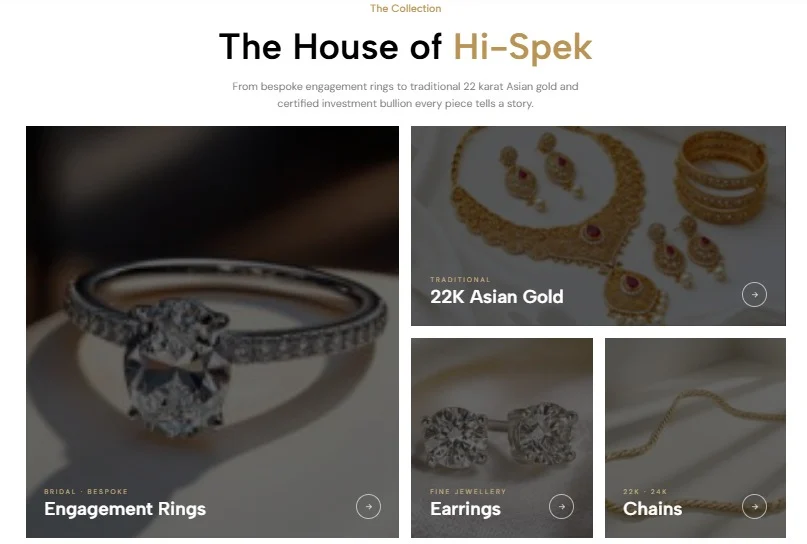 Hispek Diamonds website design, screen 3