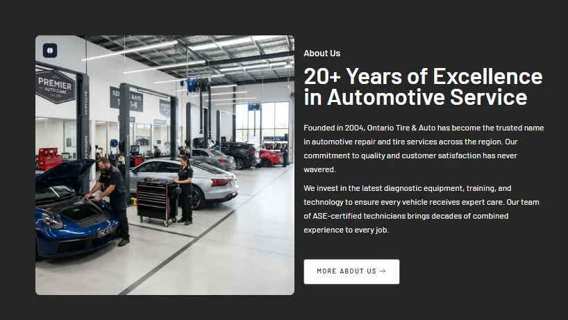 Tire Services Website website design, screen 2