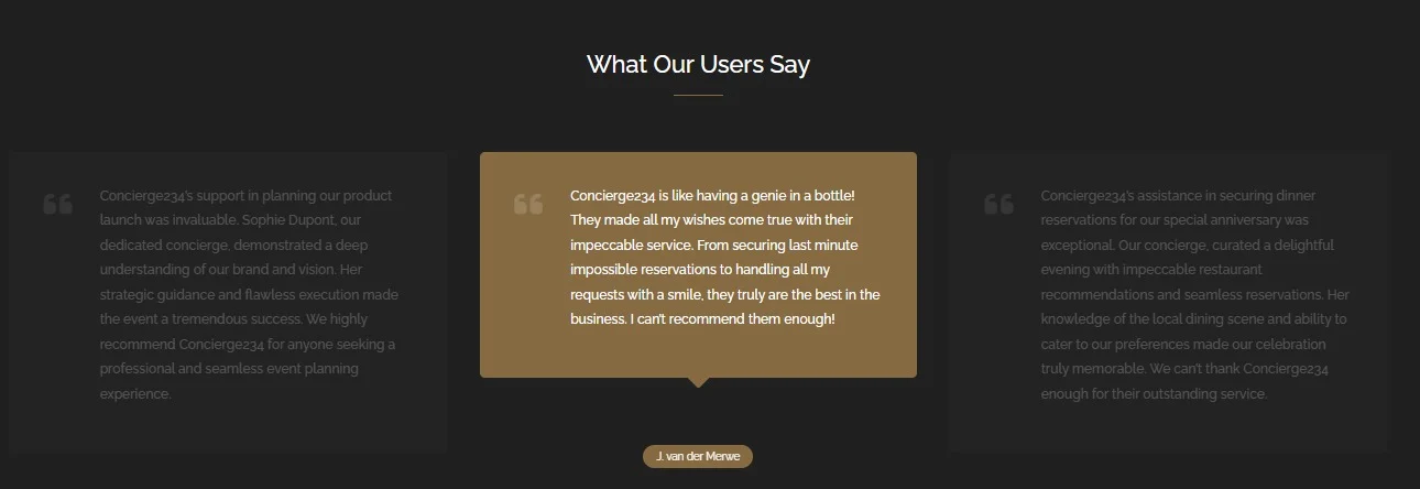 Concierge 234 website design, screen 3