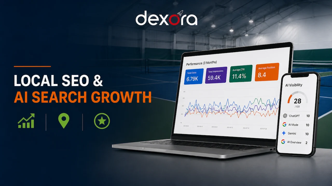 WNY Tennis local SEO and AI search growth case study showing Google Search Console performance and AI visibility results