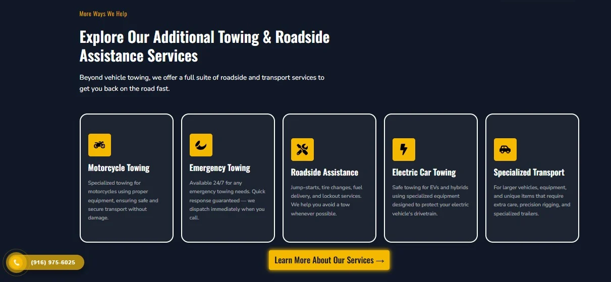 Sun City Tow website design, screen 4