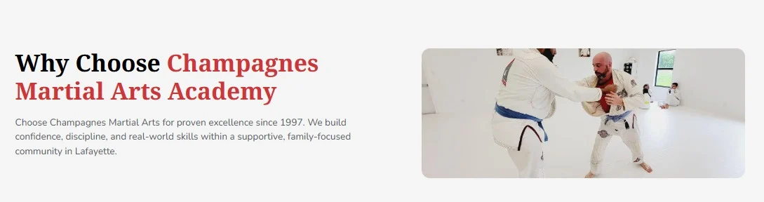 Karate Lafayette website design, screen 4