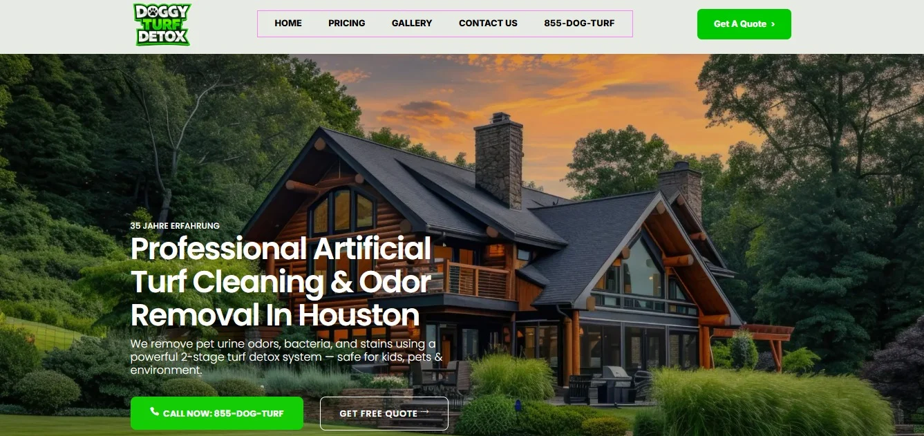 Doggy Turf Detox Houston artificial turf cleaning and odor removal service page