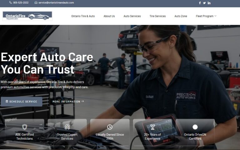 Tire services automotive website design with online appointment booking
