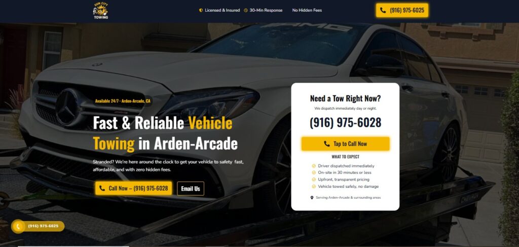 Sun City Tow, towing company website project