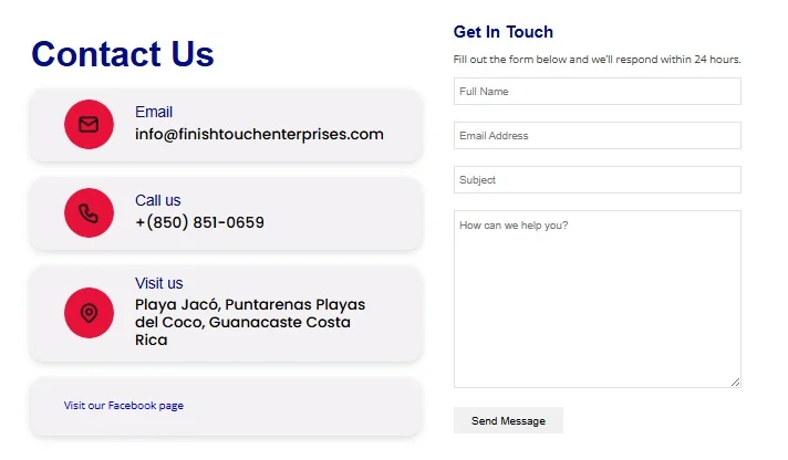 Finish Touch Enterprises website design, screen 6