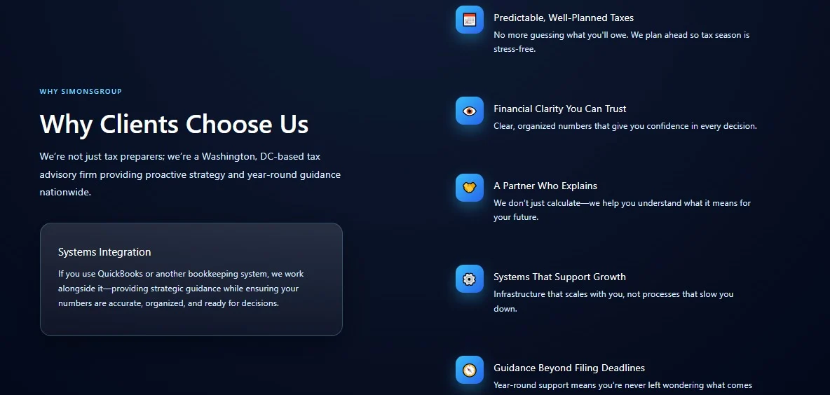Simons Group website design, screen 5