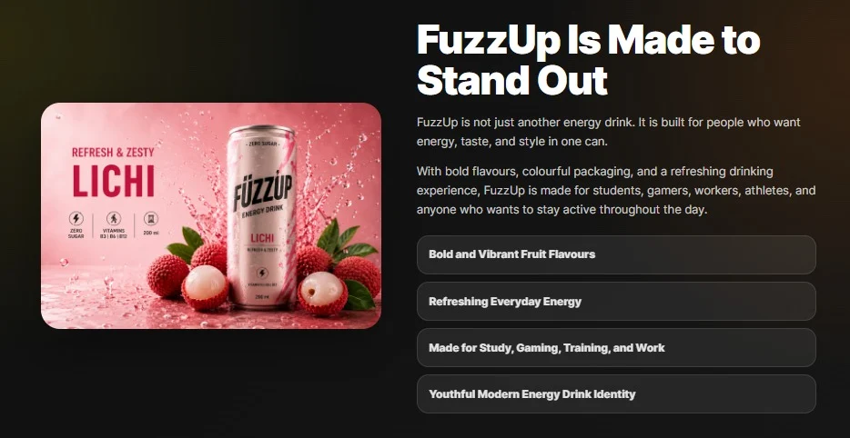 Fizzup Energy Drink website design, screen 6