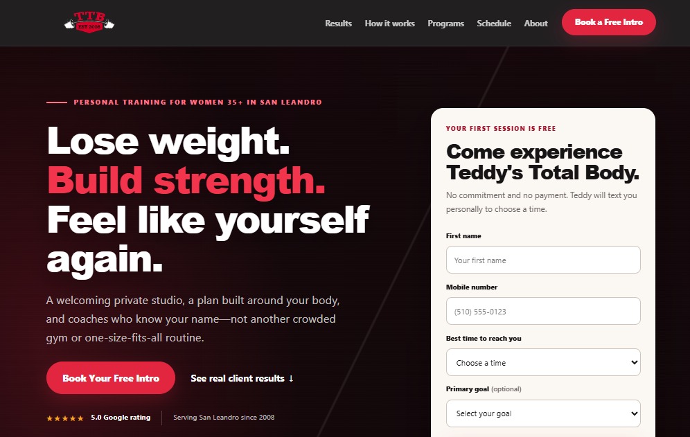 Teddy’s Total Body — One-on-One Personal Training Landing Page