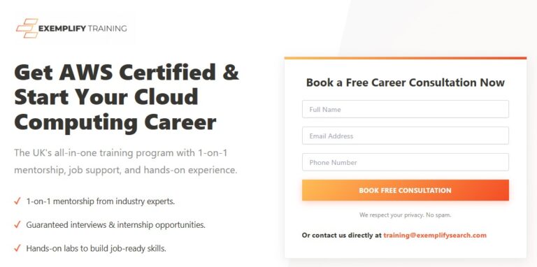 Exemplify Training AWS certification Google Ads funnel page