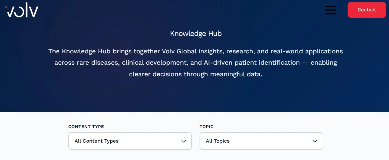 Volv Global technology knowledge hub website section design