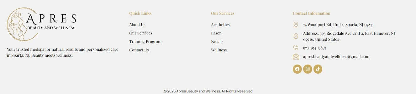 Apres Beauty and Wellness website design, screen 7