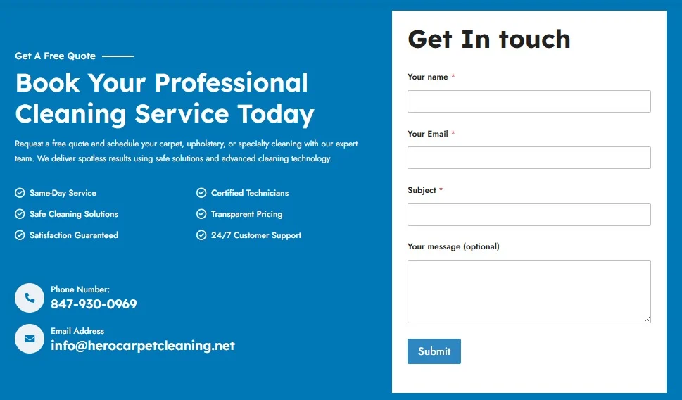 Hero Carpet Cleaning website design, screen 7